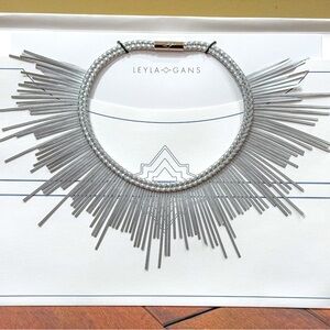 New Leyla Gans Sunburst Vegan Leather Necklace Made in Italy - Silver / Gray